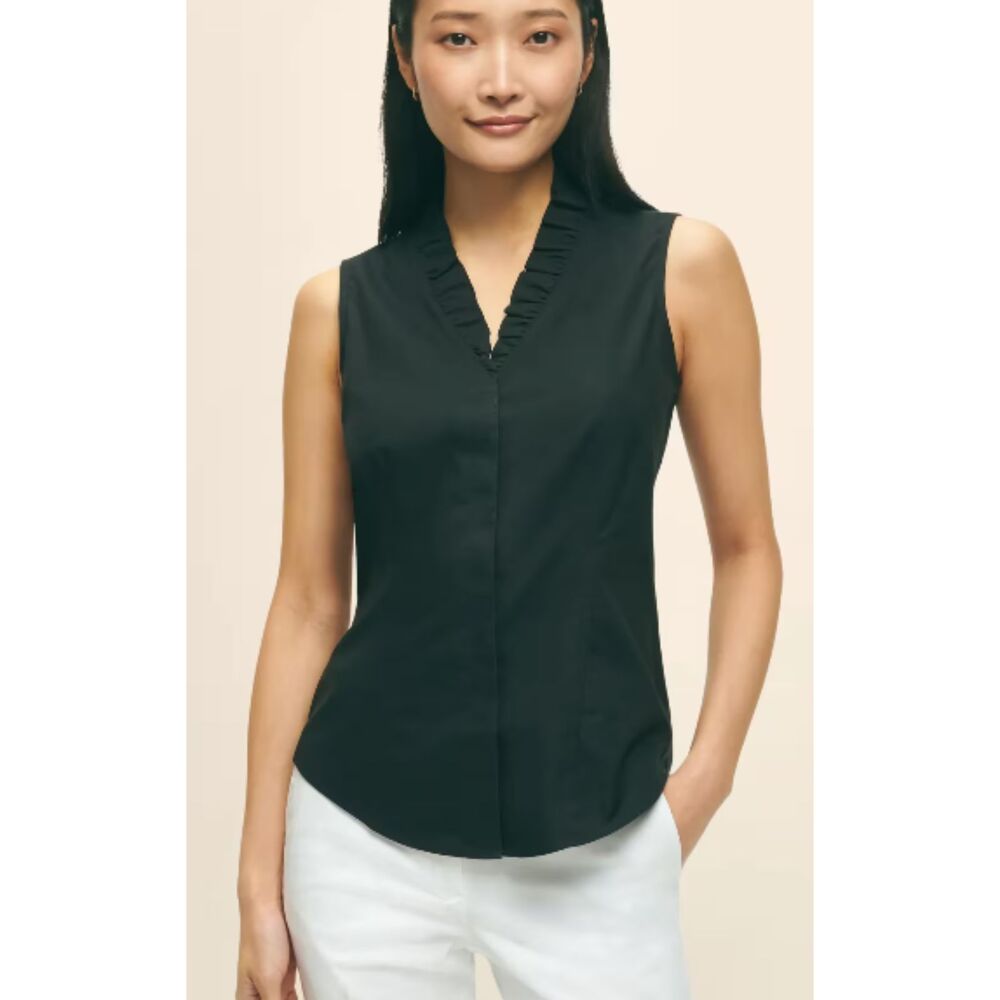 Brooks Brothers Fitted Non-Iron Stretch Supima® Cotton Ruffle Shirt Black 12